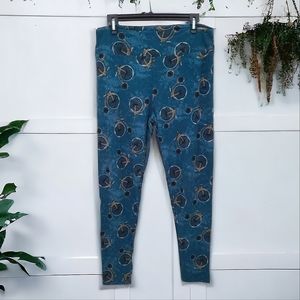 LuLaRoe Women's Teal Blue Penny Farthing Bicycle Print Leggings Size Medium